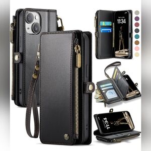 Defencase Compatible with 6.1" iPhone 14 Case Wallet RFID Blocking Fashion Black